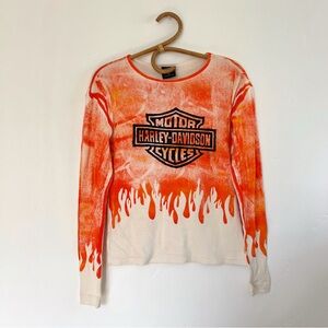 Vintage Y2K Harley Davidson Biker Babe Flame Shirt Top sz M